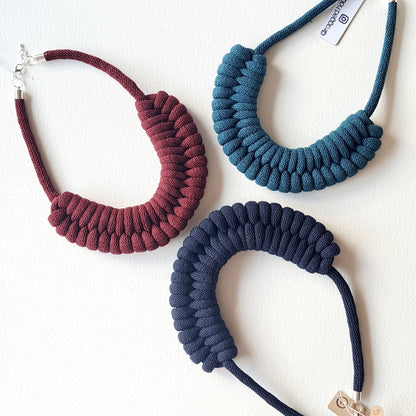 Ragged House medium recycled cotton macrame cord knot necklaces with figure 8 bow bow-shaped statement design