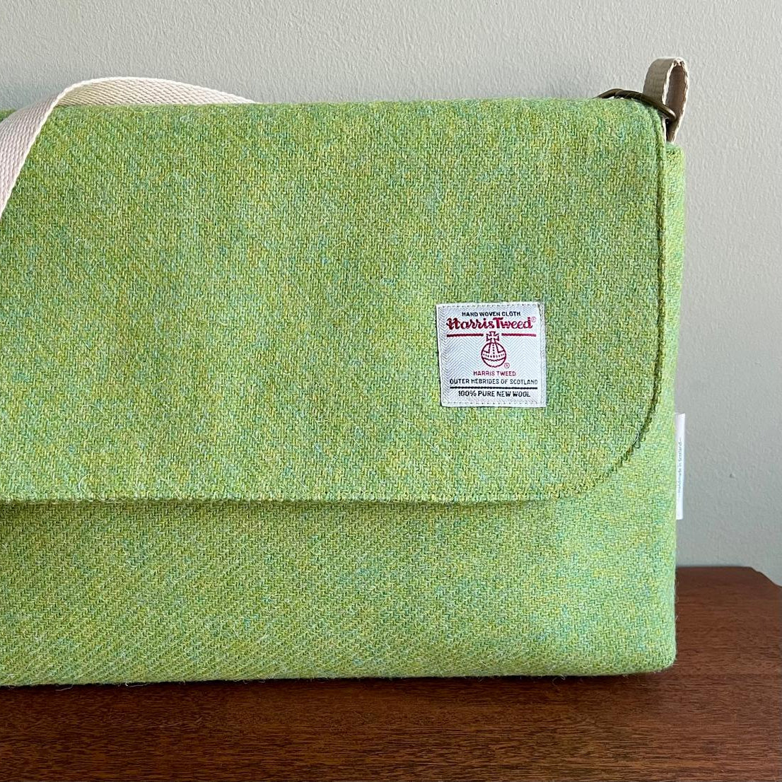 Harris Tweed messenger bag handmade in Scotland with adjustable strap