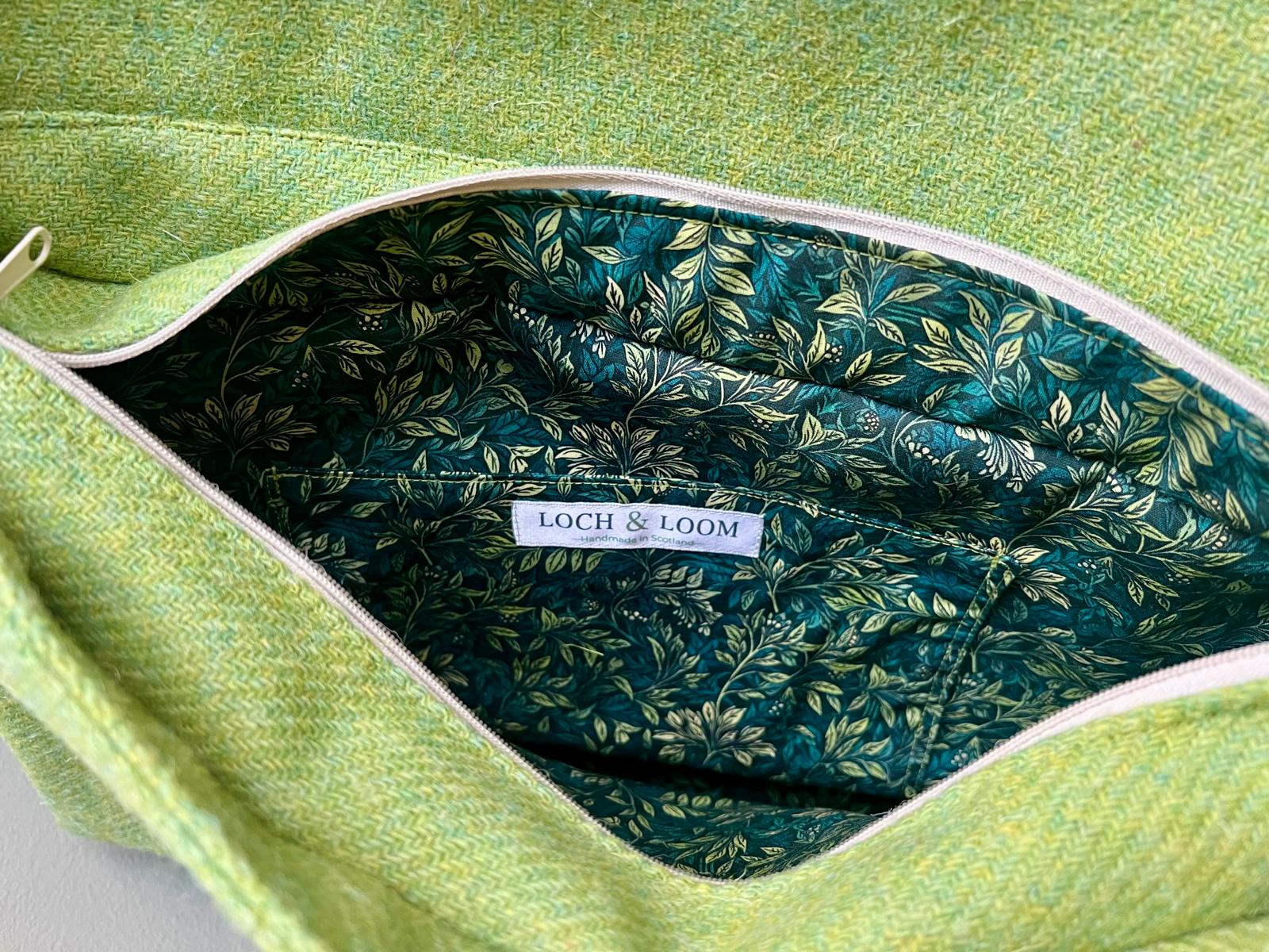 Harris Tweed messenger bag handmade in Scotland with adjustable strap