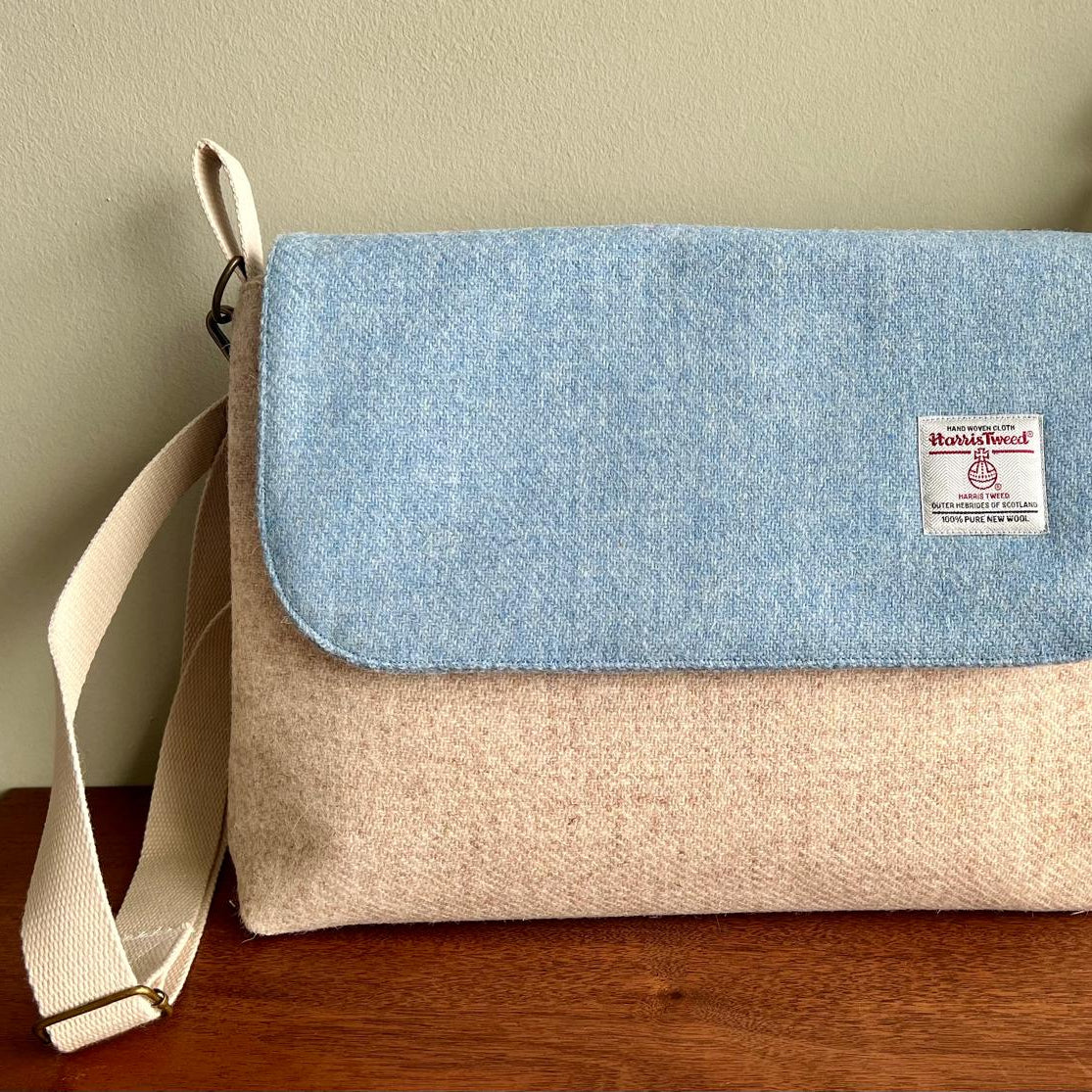 Harris Tweed messenger bag handmade in Scotland with adjustable strap