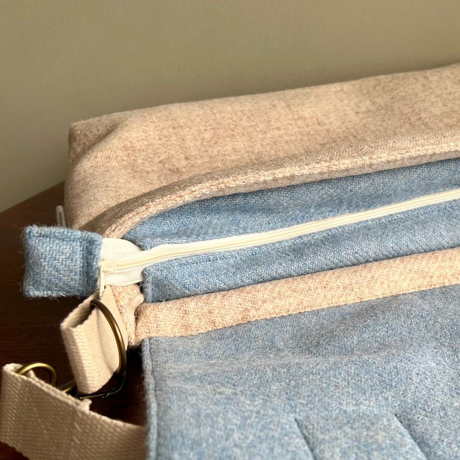 Harris Tweed messenger bag handmade in Scotland with adjustable strap
