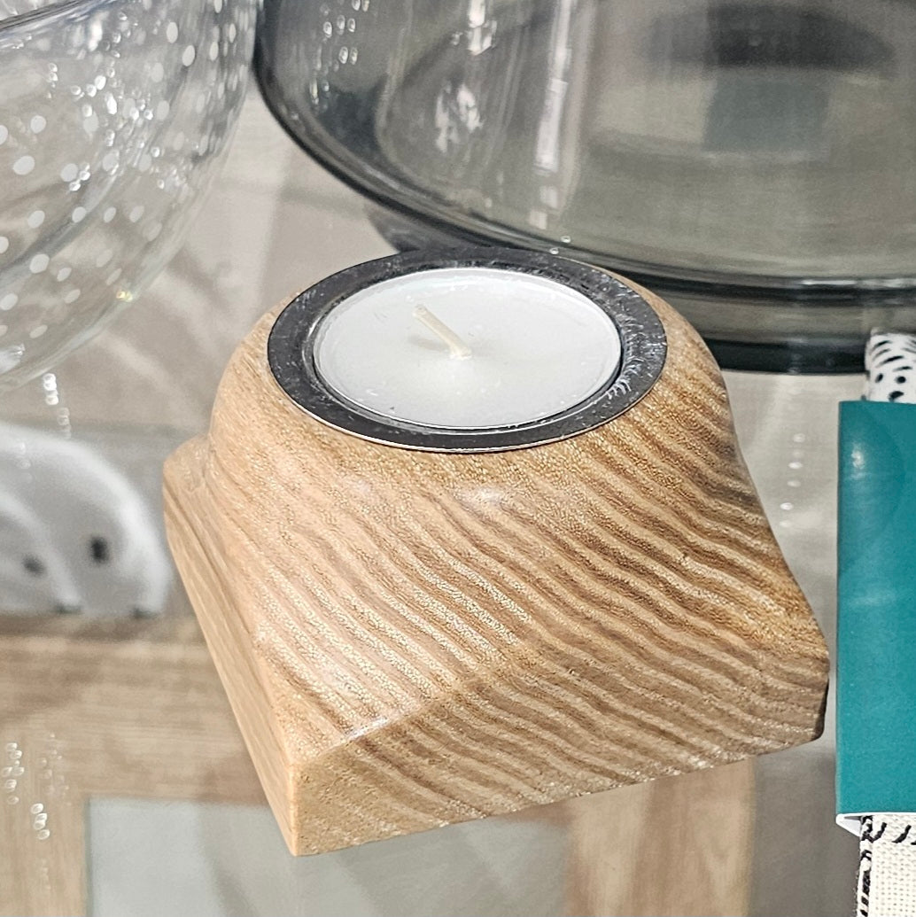Wooden tealight holders with silver centre handmade in Carnoustie