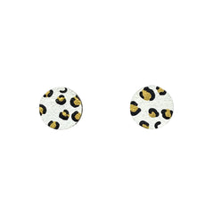 MINI LEOPARD PRINT CIRCLE STUDS - WHITE + GOLD