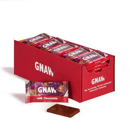 Gnaw 15g mini milk chocolate bar made with single-origin Colombian cocoa and smooth creamy milk chocolate