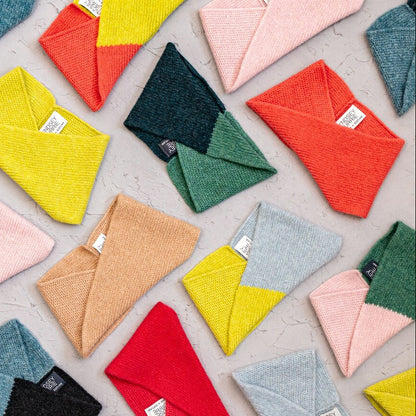 Double colour handmade Scottish lambswool headbands by Lyndsey Currie that can also be worn as a neck warmer
