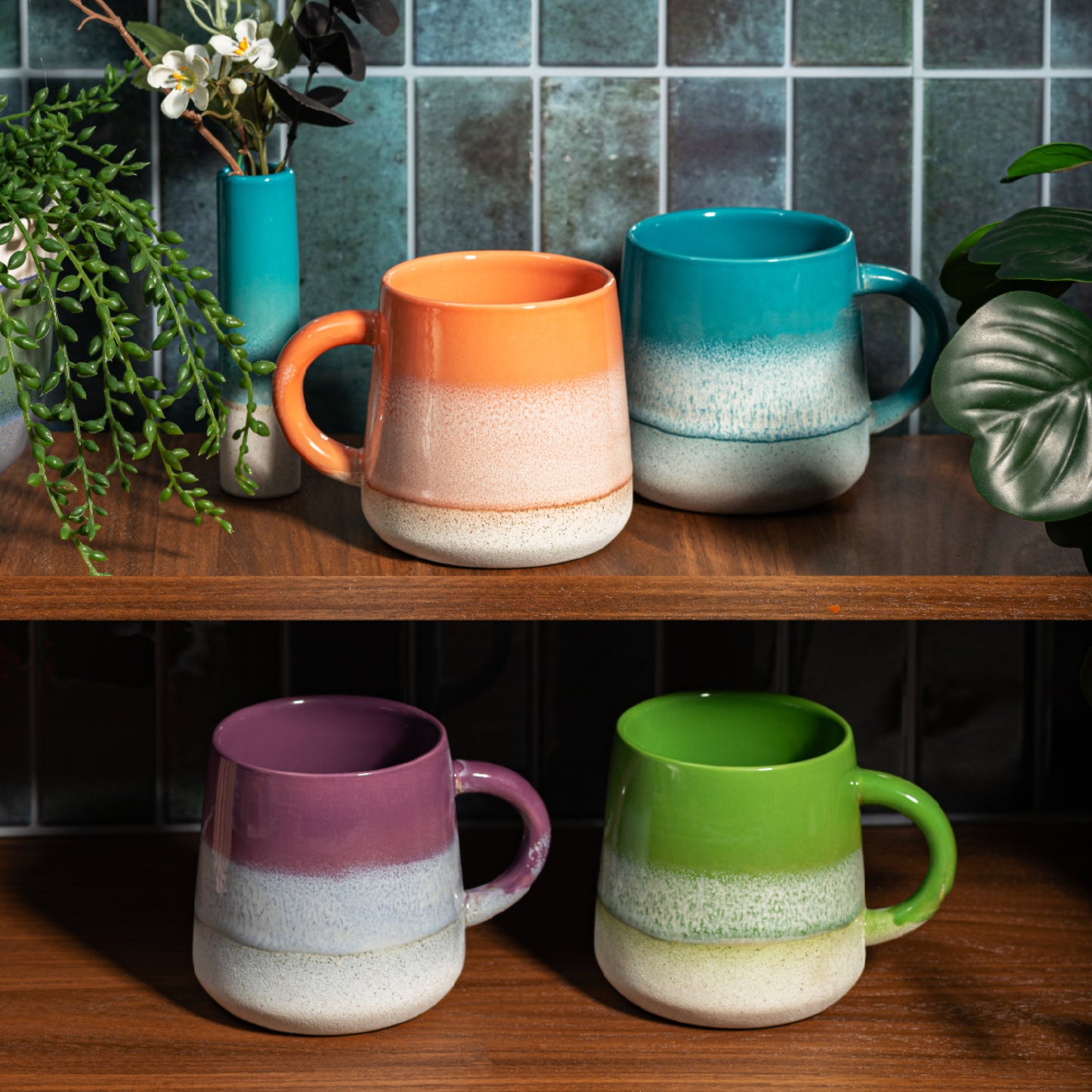 Ombre reactive glaze stoneware mugs 360ml ceramic mugs