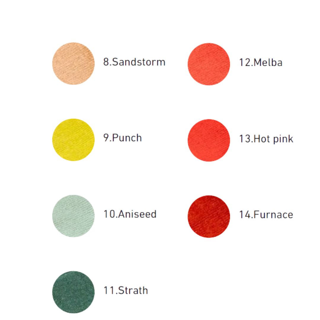 A colour options chart showing available wool colours