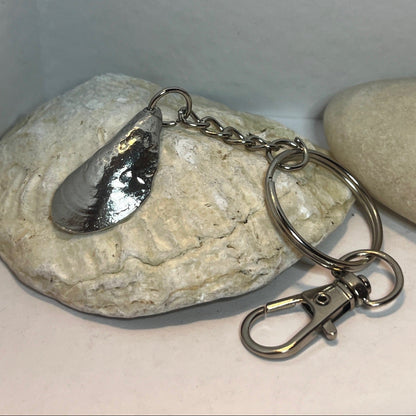 Pewter shell keyring handmade in Scotland cast from real shells gift bag