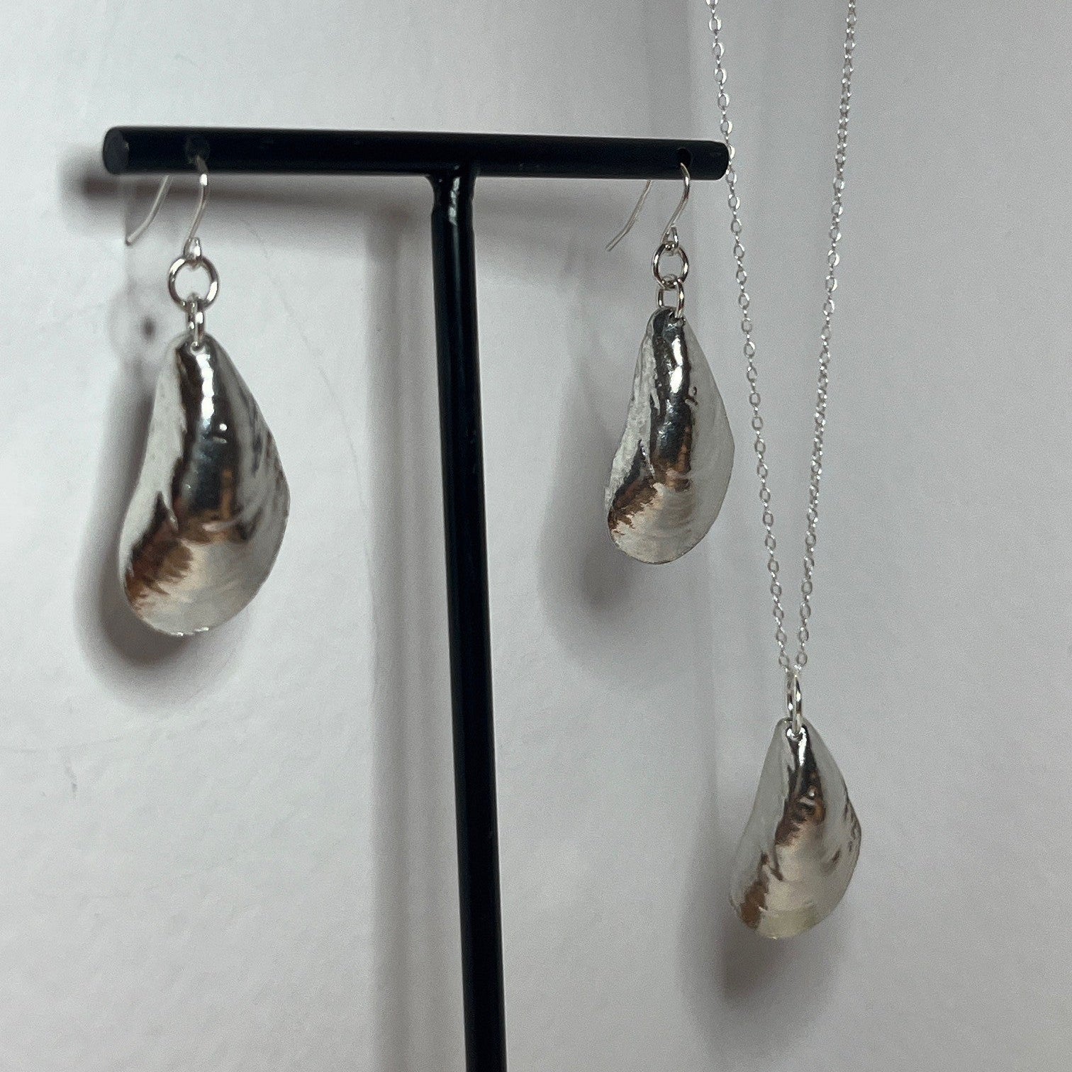 Pewter shell necklace and earring set handmade in Scotland cast from real shells jewellery