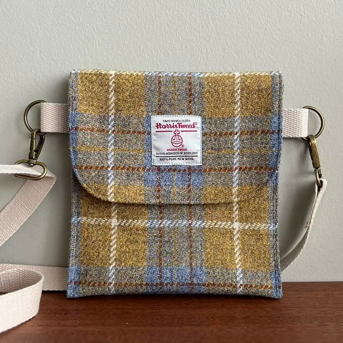 Harris Tweed crossbody bag handmade in Scotland with adjustable strap