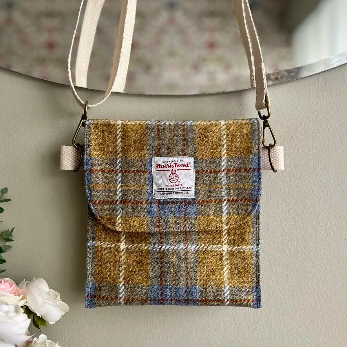 Harris Tweed crossbody bag handmade in Scotland with adjustable strap