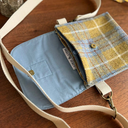 Harris Tweed crossbody bag handmade in Scotland with adjustable strap