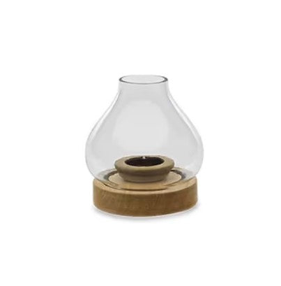 Naryla wooden and glass lantern mango wood tealight holder