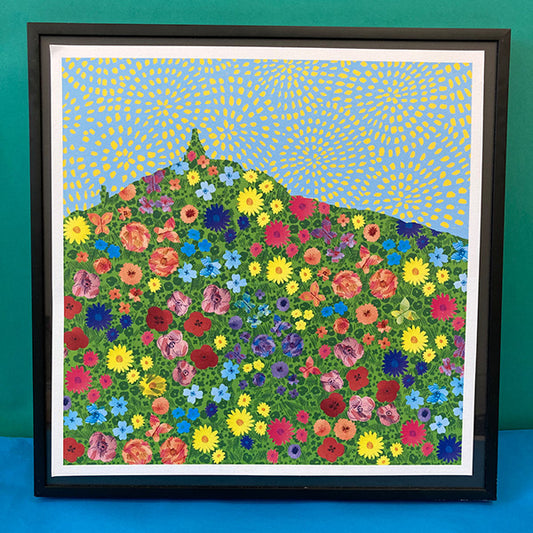 Floral cityscape illustration of Law Hill in Dundee by Louise Kirby