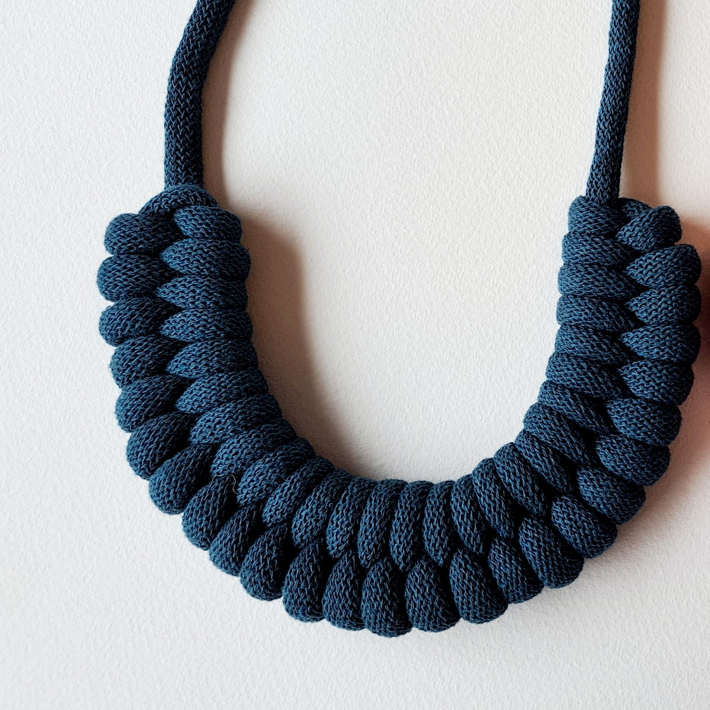Ragged House medium recycled cotton macrame cord knot necklace with figure 8 bow bow-shaped statement design