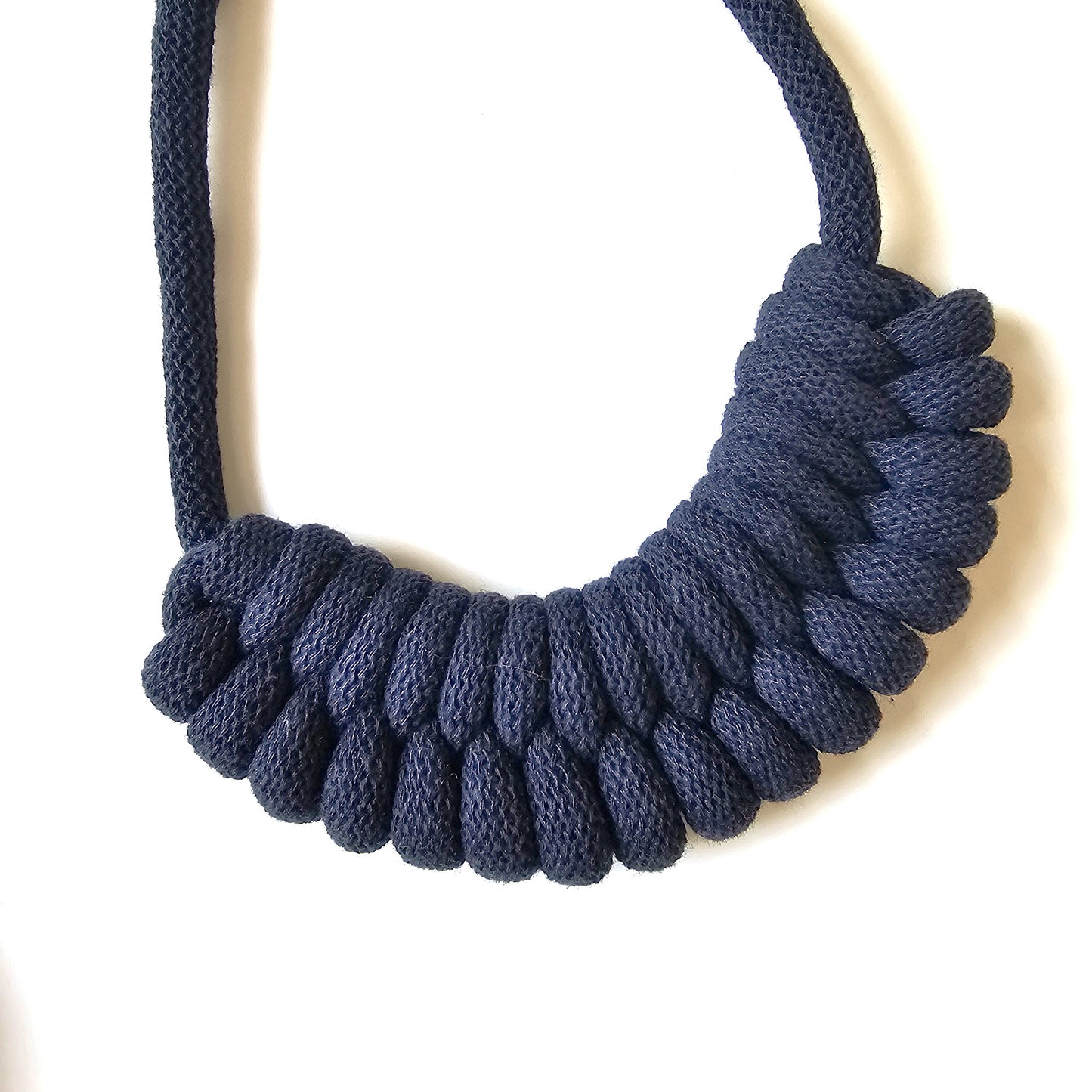 Ragged House small recycled cotton macrame cord knot necklace with figure 8 bow design statement accessory