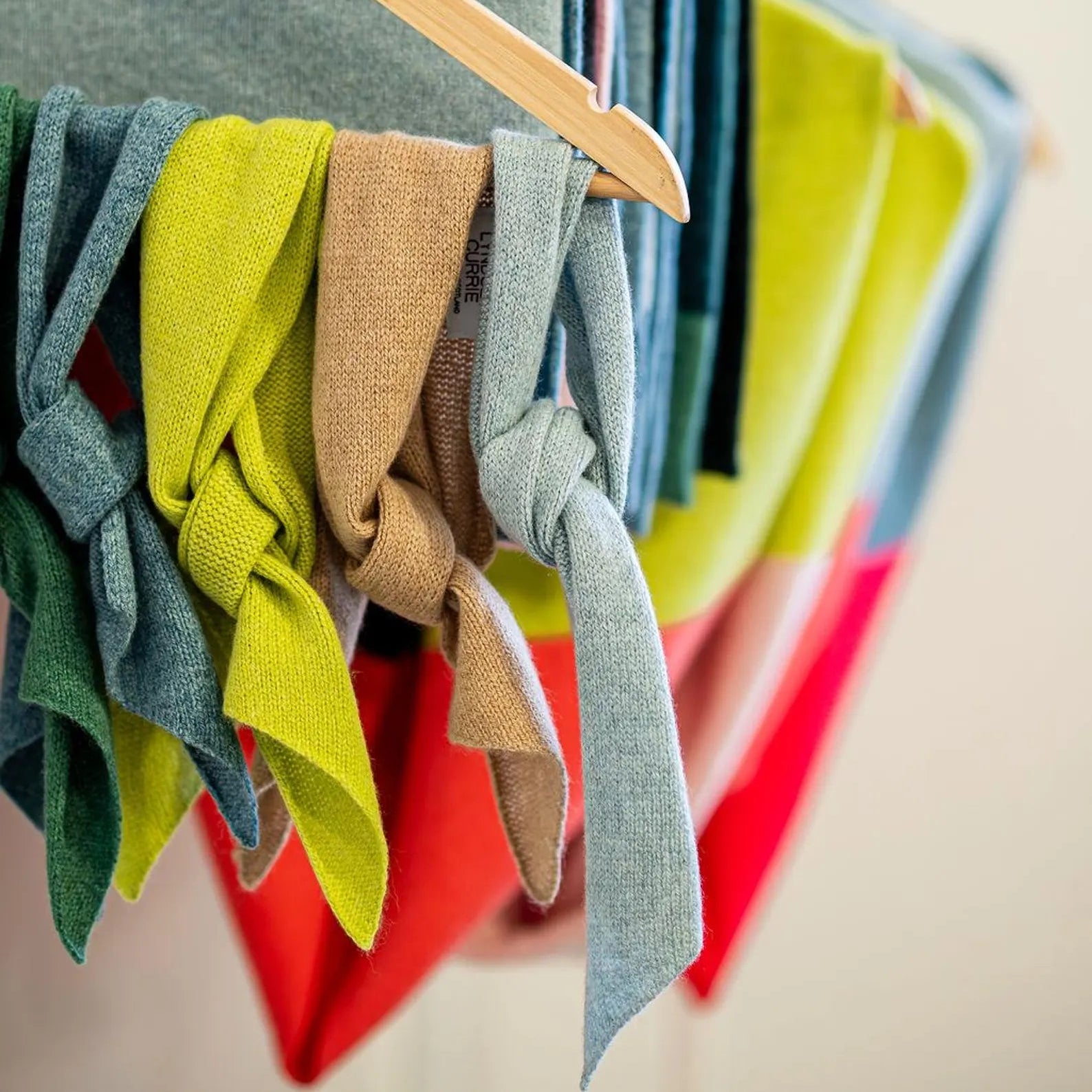 Handmade Scottish lambswool knitted neckties by Lyndsey Currie in a range of contemporary colours