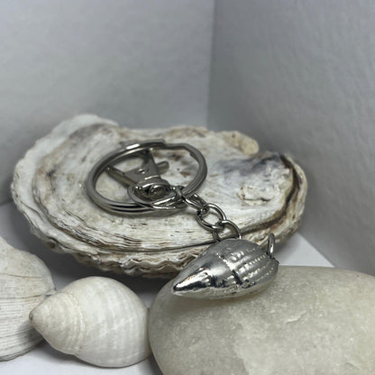 Pewter shell keyring handmade in Scotland cast from real shells gift bag