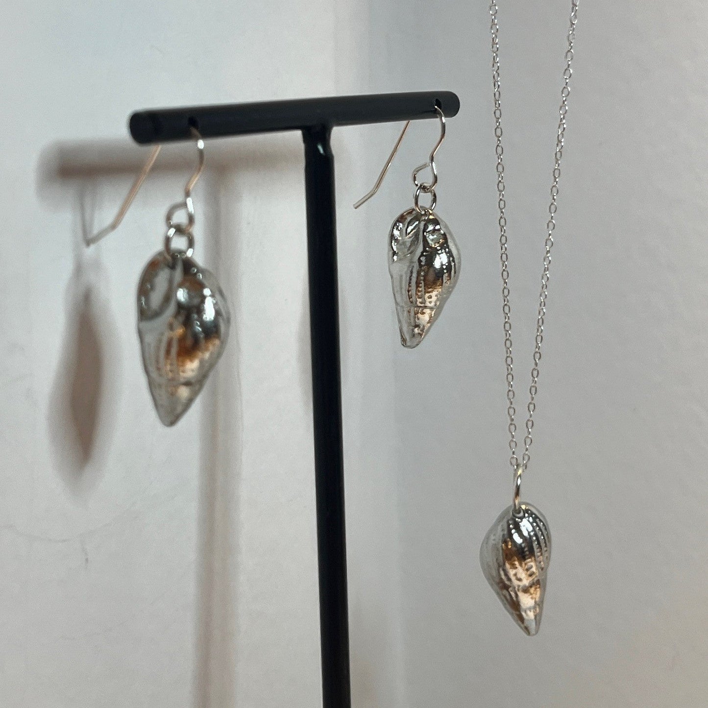 Pewter shell necklace and earring set handmade in Scotland cast from real shells jewellery