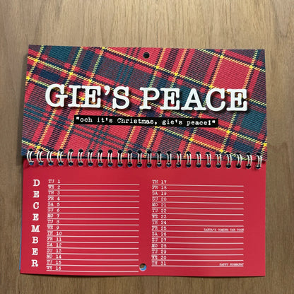 DL-sized Hiya Pal Scottish Banter 2026 calendar featuring colourful Scottish words, one per month.