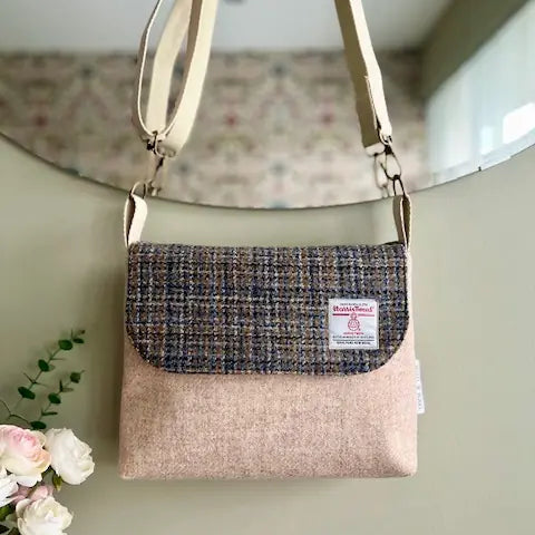 Harris Tweed small messenger bag handmade in Scotland with adjustable strap