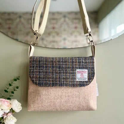 Harris Tweed small messenger bag handmade in Scotland with adjustable strap