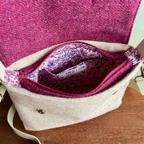 Harris Tweed small messenger bag handmade in Scotland with adjustable strap