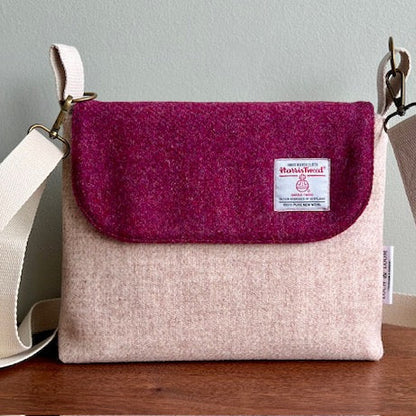 Harris Tweed small messenger bag handmade in Scotland with adjustable strap