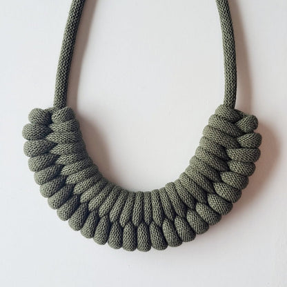 Ragged House medium recycled cotton macrame cord knot necklace with figure 8 bow bow-shaped statement design