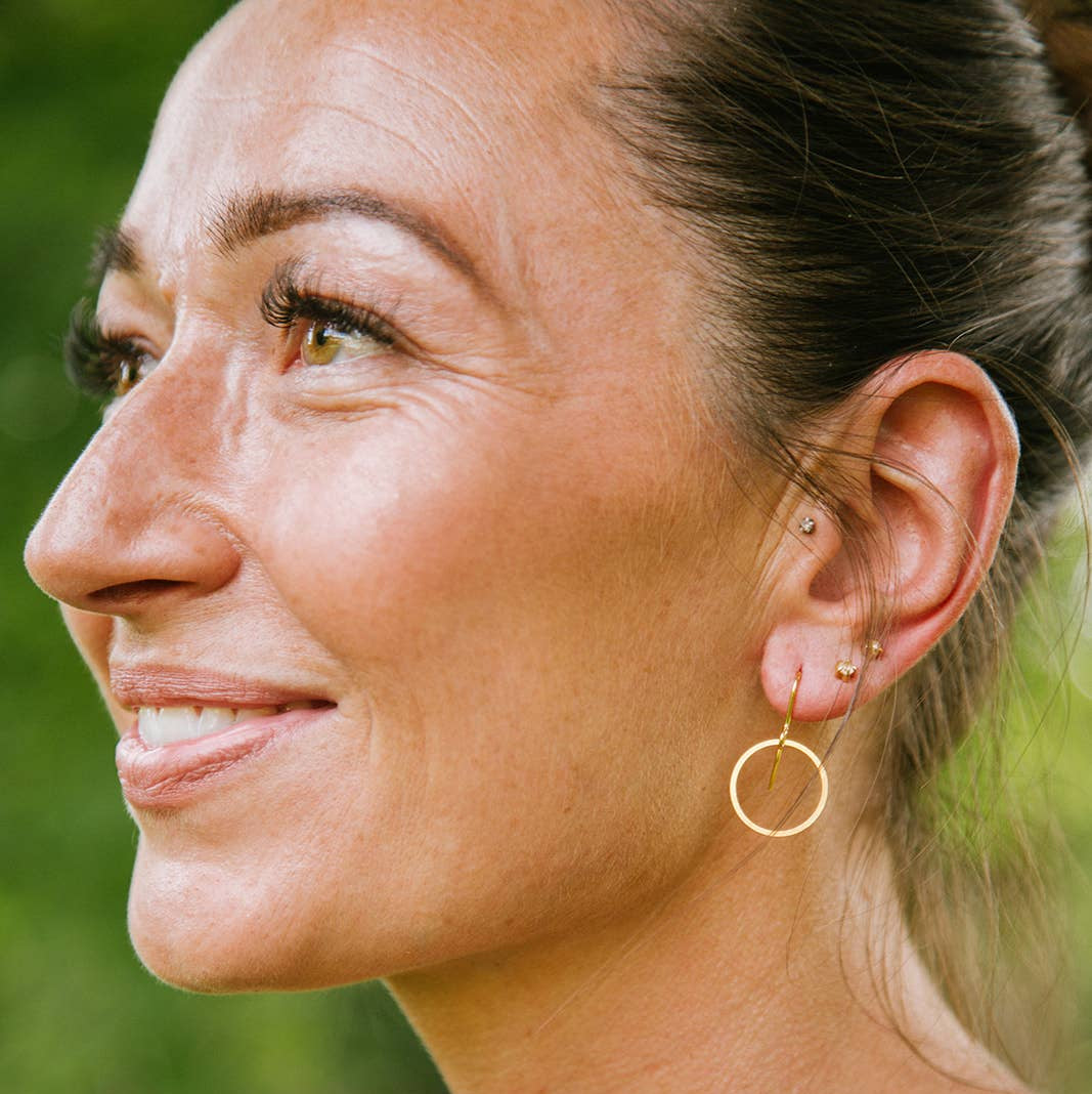 Gold-plated open circle earrings from the Copper Bee Simplicity Collection, handcrafted in the UK