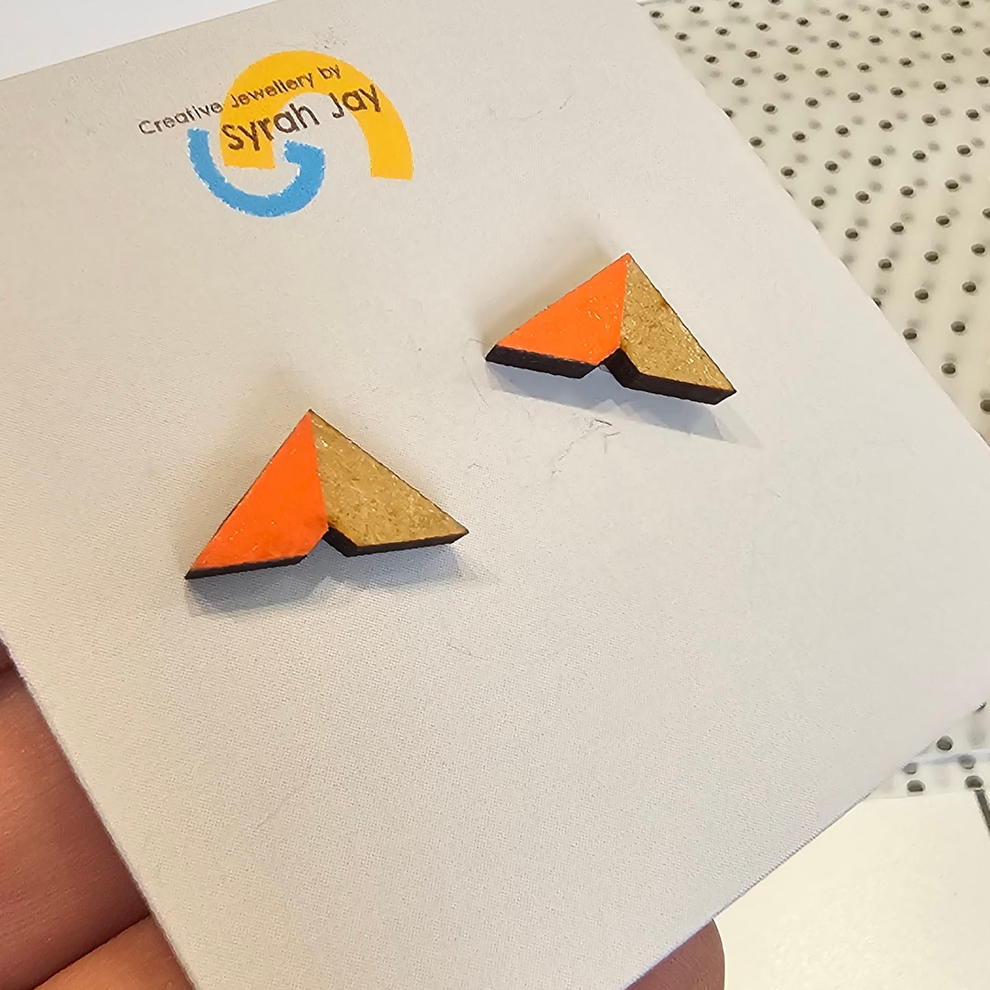 Geo Blok geometric stud earrings hand painted laser cut MDF shapes
