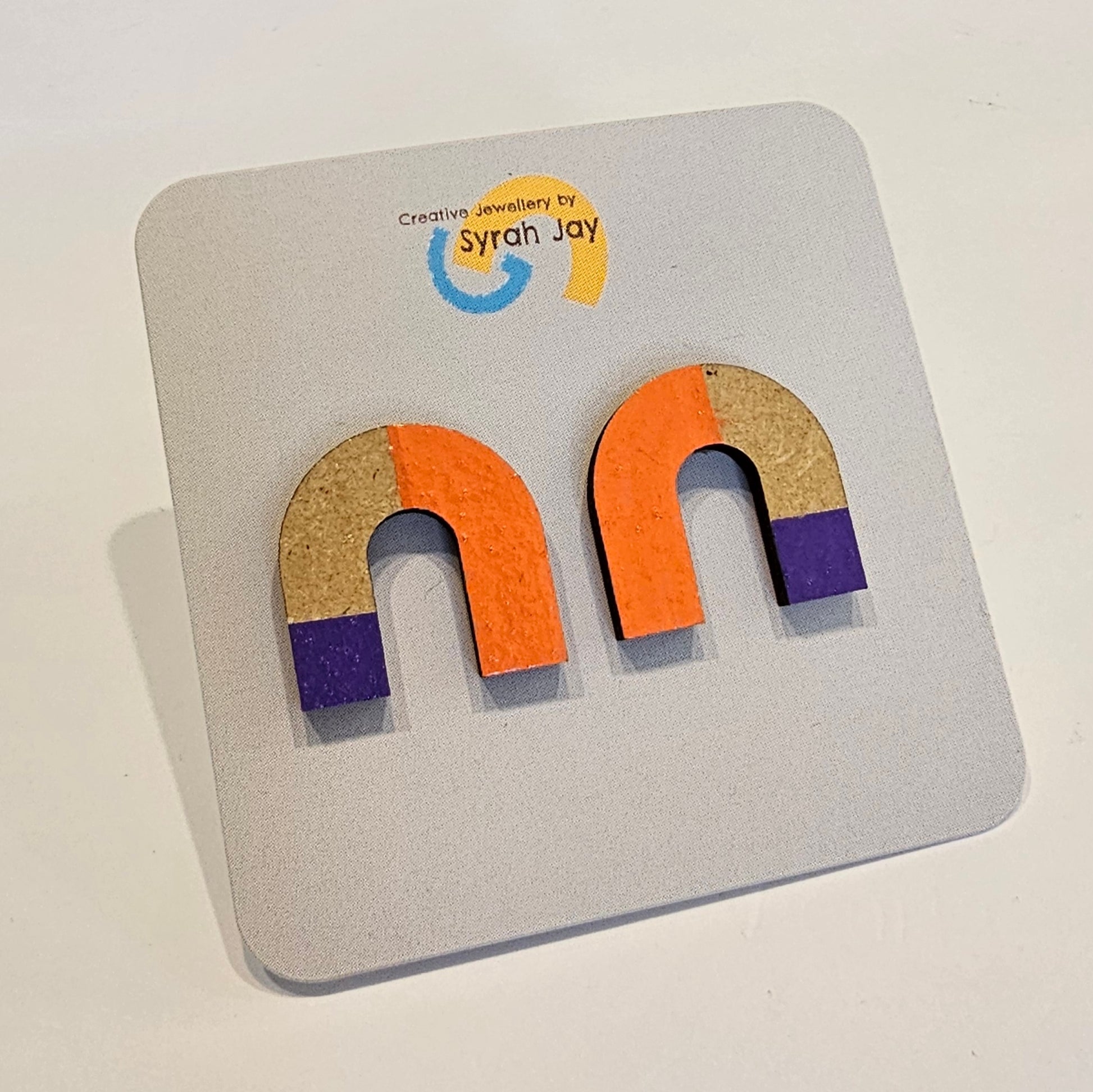 Geo Blok medium geometric stud earrings hand painted MDF shapes