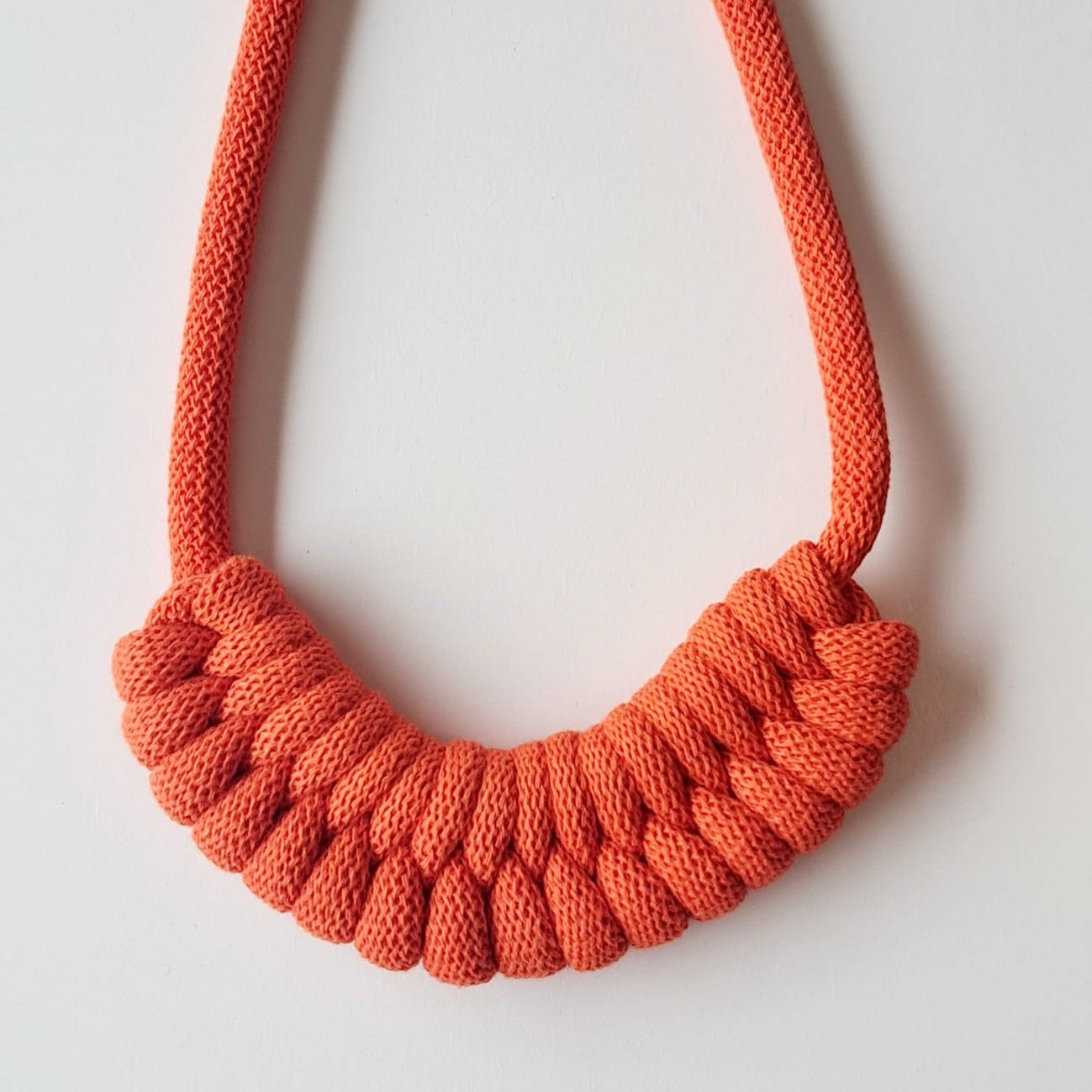 Ragged House small recycled cotton macrame cord knot necklace with figure 8 bow design statement accessory
