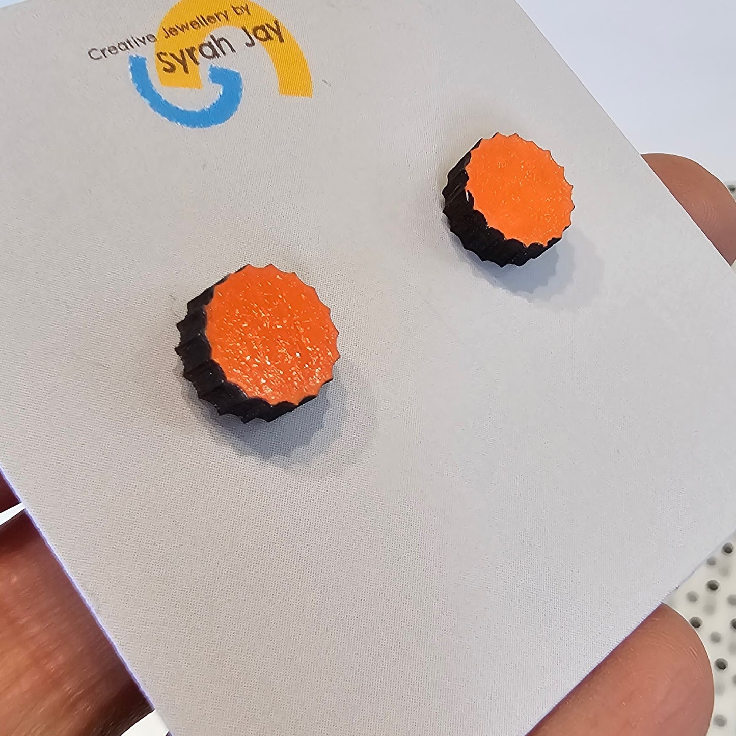 Geo Blok geometric stud earrings hand painted laser cut MDF shapes