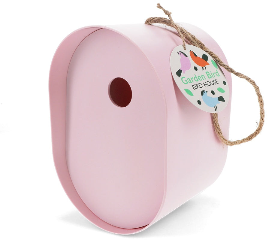 Oval bamboo bird feeder pastel pink or blue sustainable garden feeder