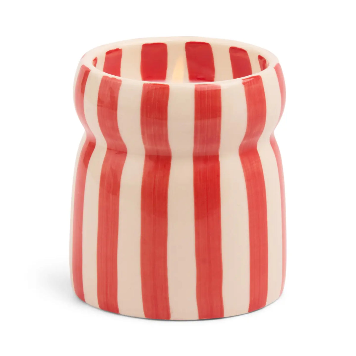 Paddywax Cabana striped ceramic candles in colourful hand-painted vessels with five coastal fragrance options