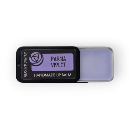 Parma Violet lip balm by Glasgow Soap Company inspired by the classic nostalgic sweet and handmade in Scotland
