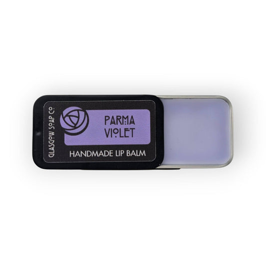 Parma Violet lip balm by Glasgow Soap Company inspired by the classic nostalgic sweet and handmade in Scotland