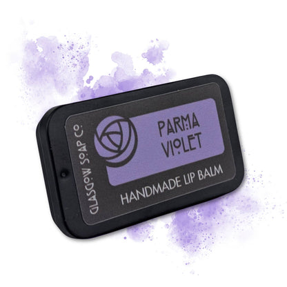 Parma Violet lip balm by Glasgow Soap Company inspired by the classic nostalgic sweet and handmade in Scotland