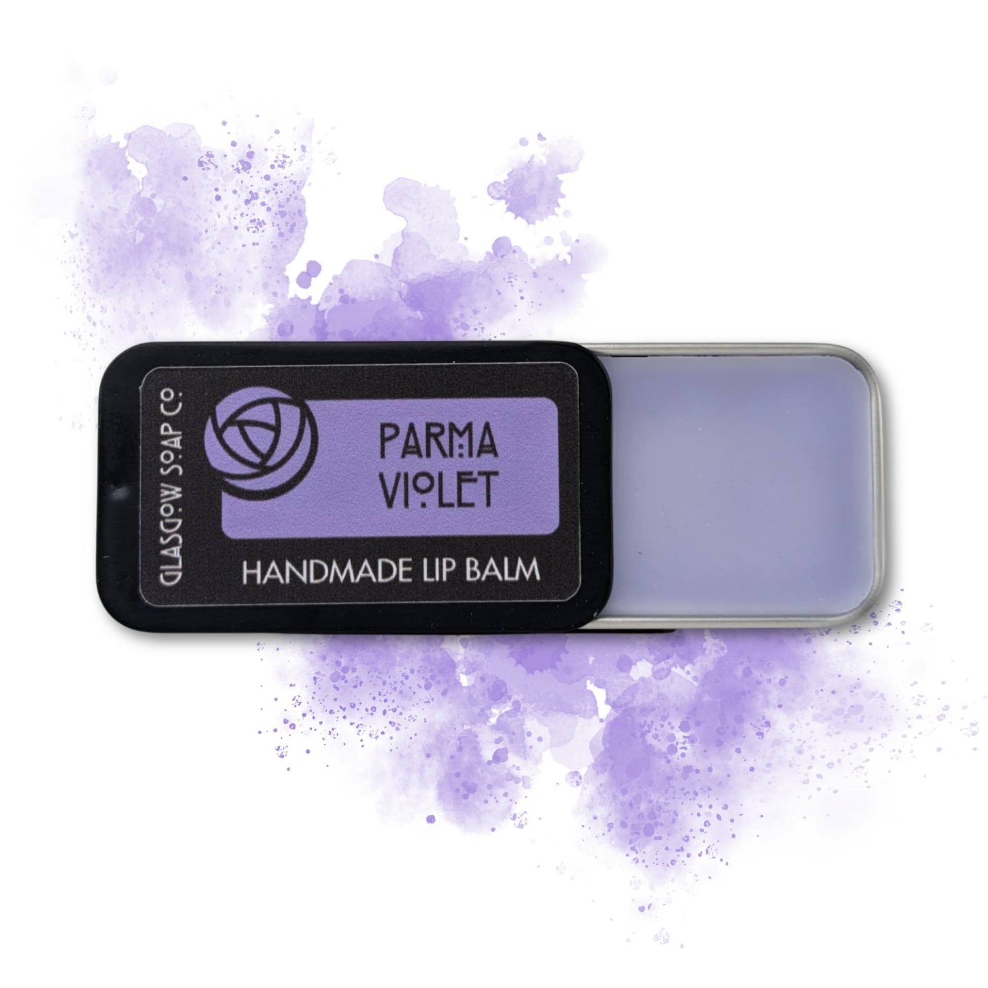 Parma Violet lip balm by Glasgow Soap Company inspired by the classic nostalgic sweet and handmade in Scotland