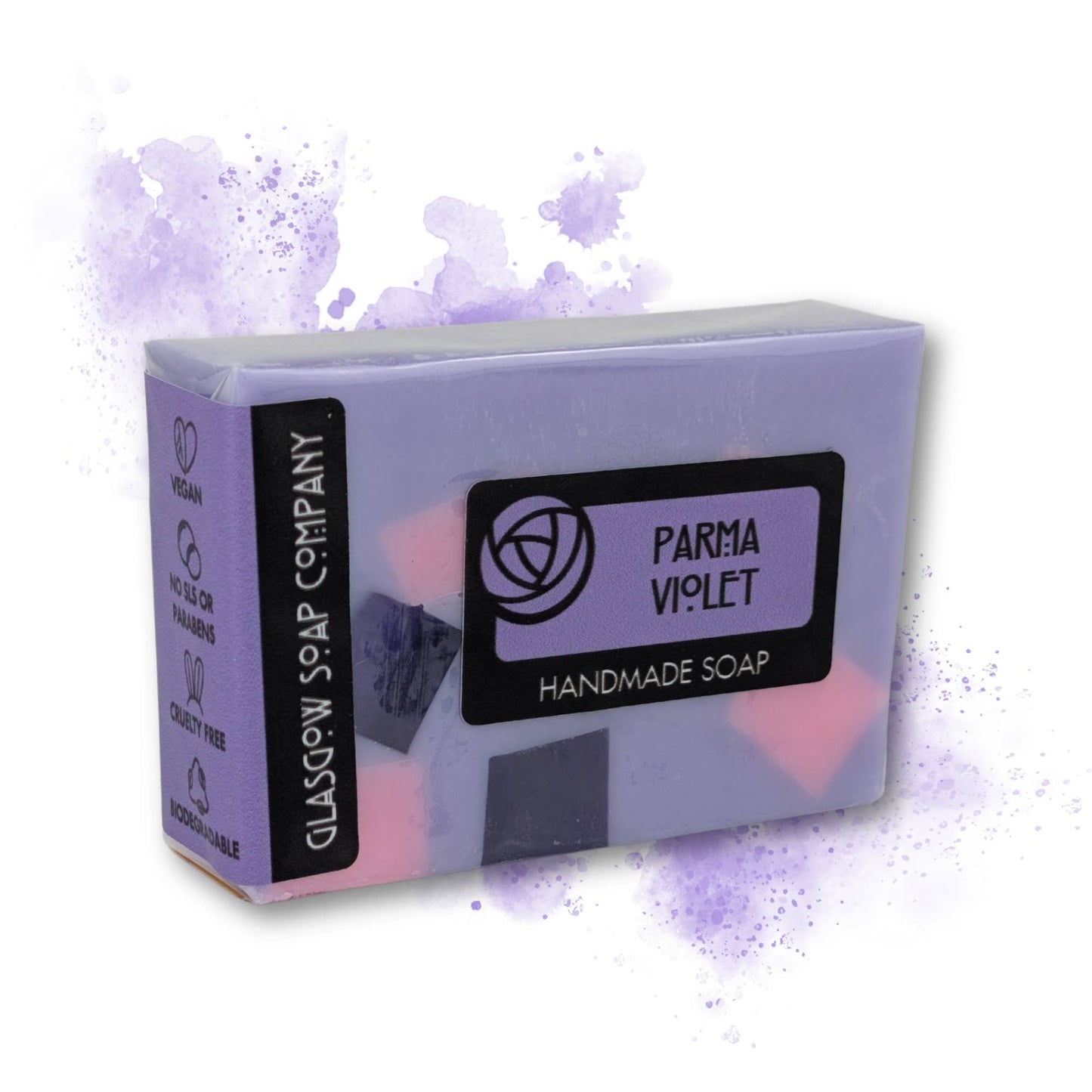 Parma Violet handmade soap bar by Glasgow Soap Company with a nostalgic floral fragrance made in Scotland