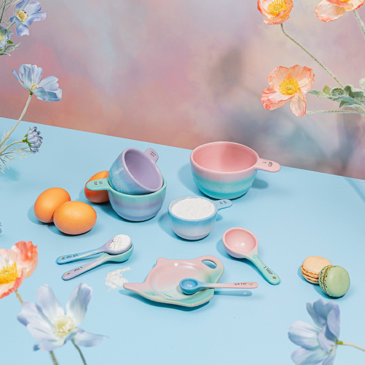 Pastel ombre measuring cups pink and green kitchen set