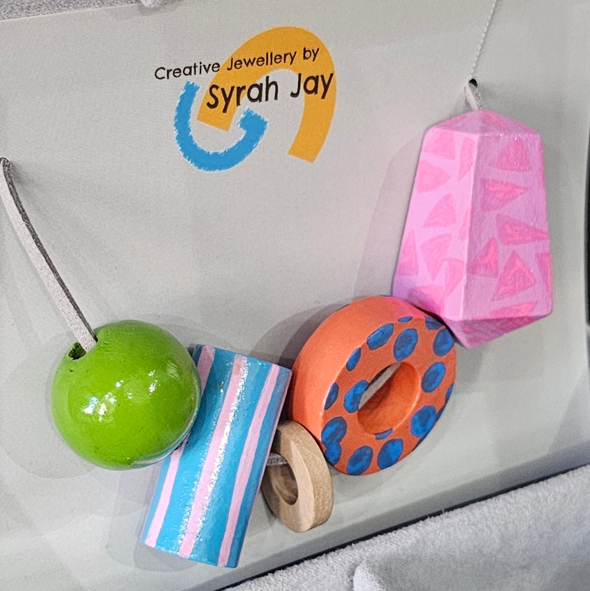 Colourful wooden geo block bead necklace by Syrah Jay