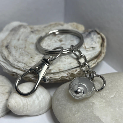 Pewter shell keyring handmade in Scotland cast from real shells gift bag