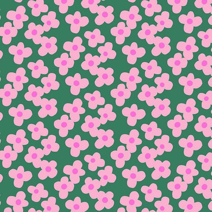 Pattern of pink flowers on a green background