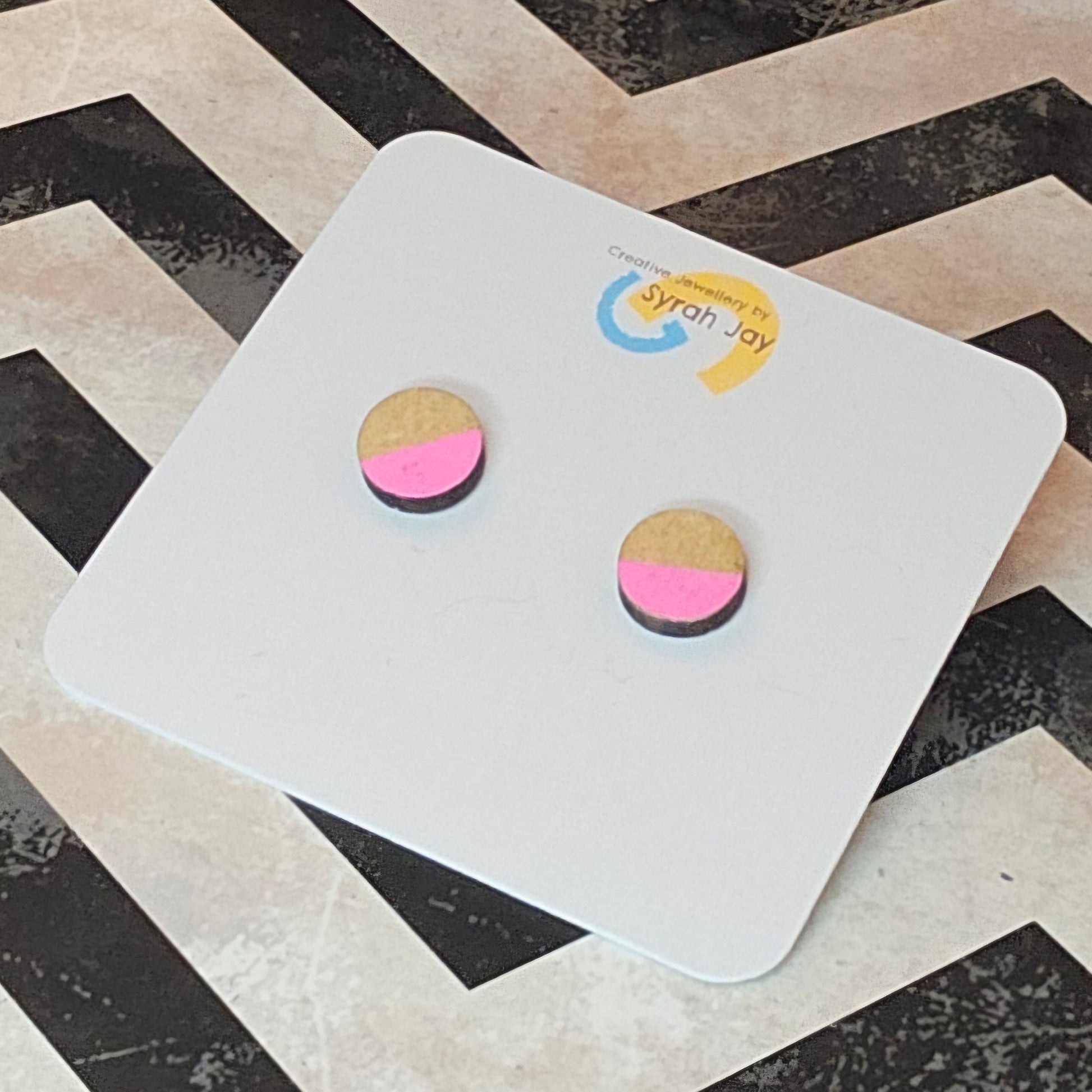 Geo Blok geometric stud earrings hand painted laser cut MDF shapes
