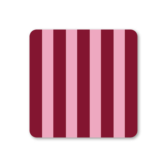 Ella Goddard retro drinks coaster in pink and red stripe design, 90mm square melamine coasters