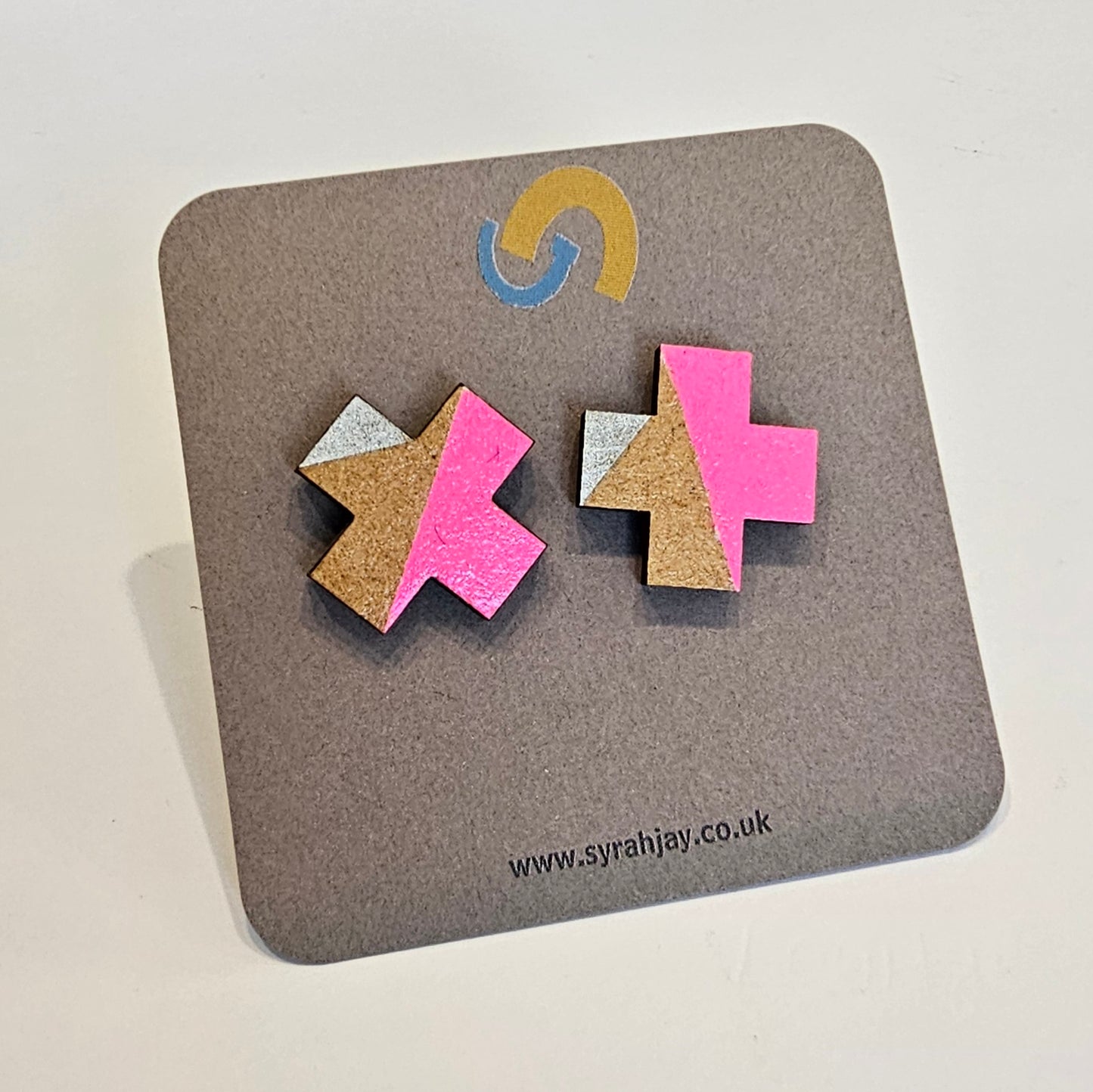 Geo Blok medium geometric stud earrings hand painted MDF shapes