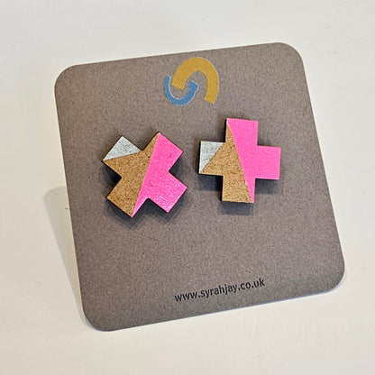 Geo Blok medium geometric stud earrings hand painted MDF shapes