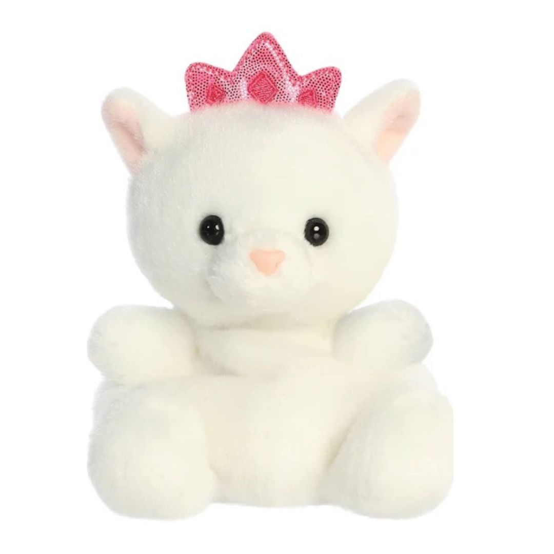Palm Pal Plush cute toy white kitty with pink princess crown